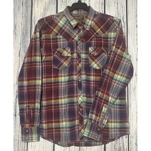 Wrangler Retro Western Pearl Snap Shirt Mens Size XL Madras Plaid‎ Long Sleeve